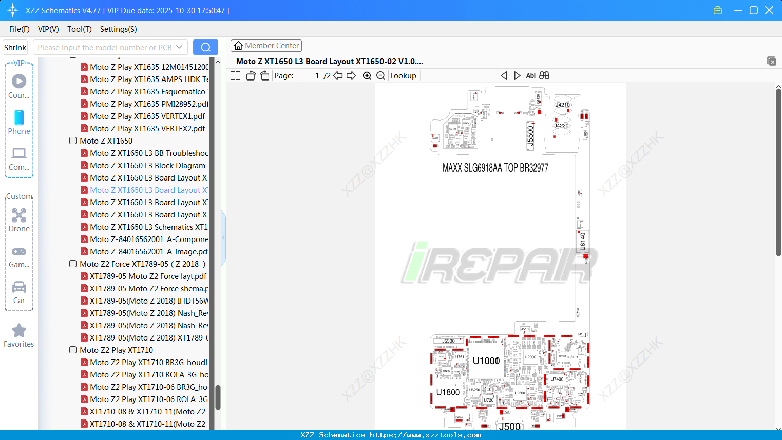 Motorola Moto Z XT1650 L3 Board Layout XT1650-02 V1.0